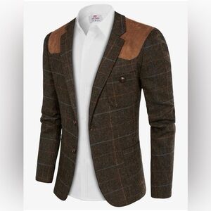 NWT PJ Paul Jones Brown XL Wool Tweed Shoulder Patch Sport Coat Grandpa Academia